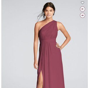 Long One-Shoulder Crinkle Chiffon Dress - Chianti